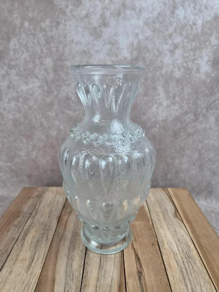 Vase vintage en verre pressé moulé givré années 50 – Grand modèle décor gouttes